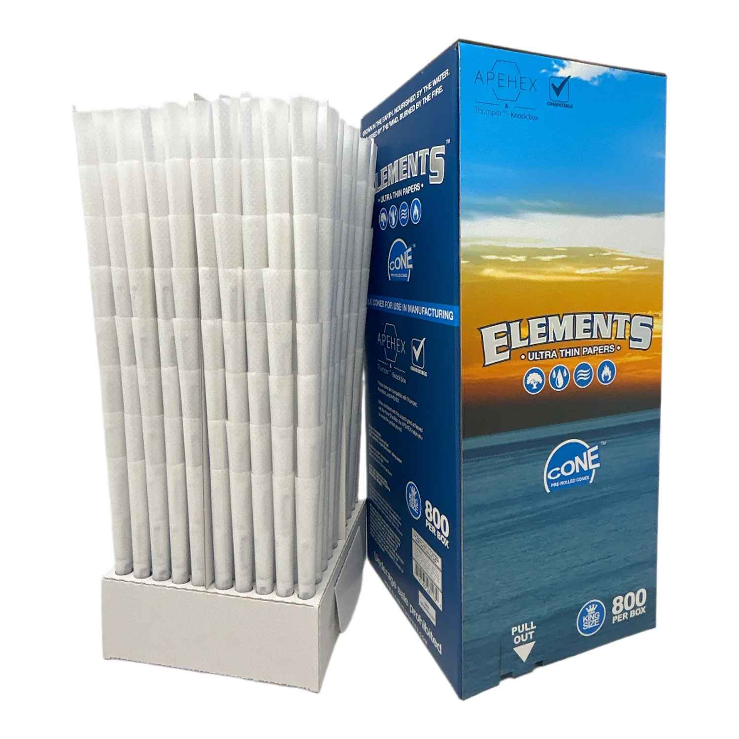 Elements Ultra Thin Rice Paper King Size Pre Rolled Cones - 800 Count